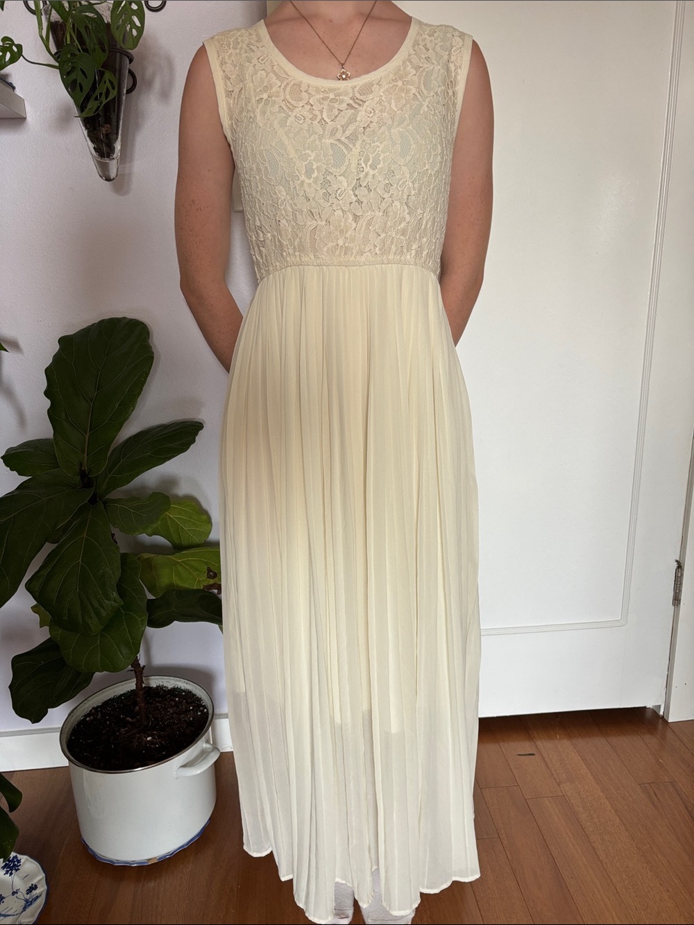 Cream Maxi Dress with Lace Bodice